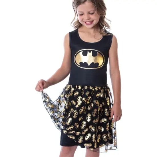 DC Comics Girl's Batman Logo Tank Nightgown Costume Pajama Dress Black image {2}