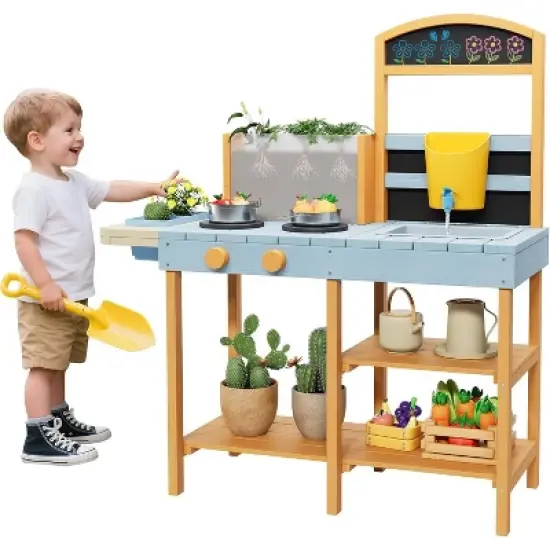 Mud Kitchen for Kids Outdoor - Cooking Set with Sink & Faucet, 7-Piece Stainless Steel Utensils, Chalkboard - Montessori Sensory Toys for Ages 3+ image {8}