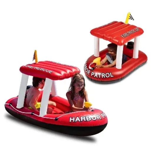Zone Tech Inflatable Pool Floats &ndash; 2 Sizes Fire Rescue Inflatable Boat Pool Float Ride On with Water Toy Squirter , Pool Raft for Kids and Toddler image {9}