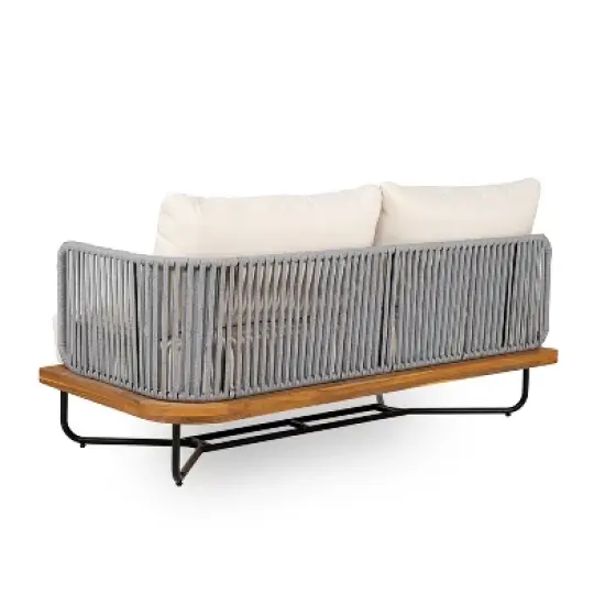 Christopher Knight Home Lucca Outdoor Acacia Wood Rope Woven Right Arm Sectional Sofa image {4}