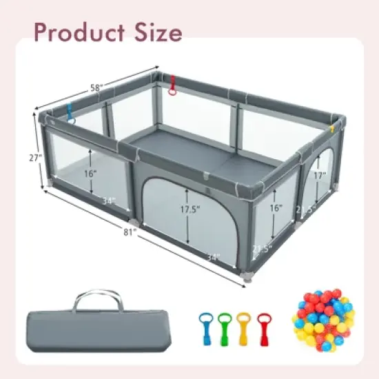 Infans Baby Playpen Extra-Large Safety Baby Fence w/ Ocean Balls & Rings Grey image {6}