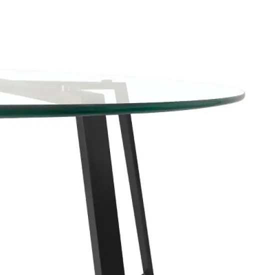 36'' Hana Glass Top Modern Round Dining Table Pedestal Black Leg-The Pop Maison image {4}