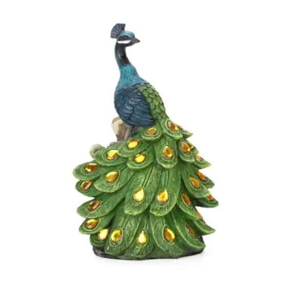 Techko Maid Peacock Calm Solar Outdoor Garden Statue Decor with Spotlight image {6}