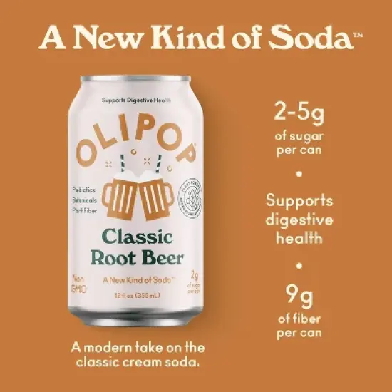 OLIPOP Classic Root Beer Prebiotic Soda - 12 fl oz Can image {3}