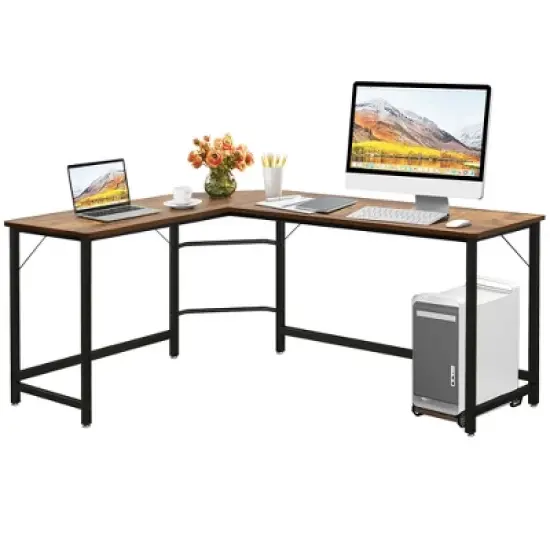 Costway L-Shaped Computer Desk Corner Workstation Study Gaming Table Home Office image {11}