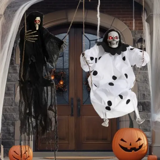 Joyfy 2 Packs 36" Halloween Hanging Swinging Skeleton with Robe for Halloween Decor, Floating Skeleton Prop Party Supplies Outdoor Decoration image {8}