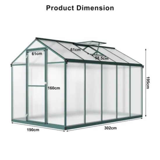 Heavy-Duty Greenhouse Aluminum Walk-In Greenhouse with Adjustable Ventilation and Lockable Door for Vegetables Herbs and Outdoor Plants Green image {1}