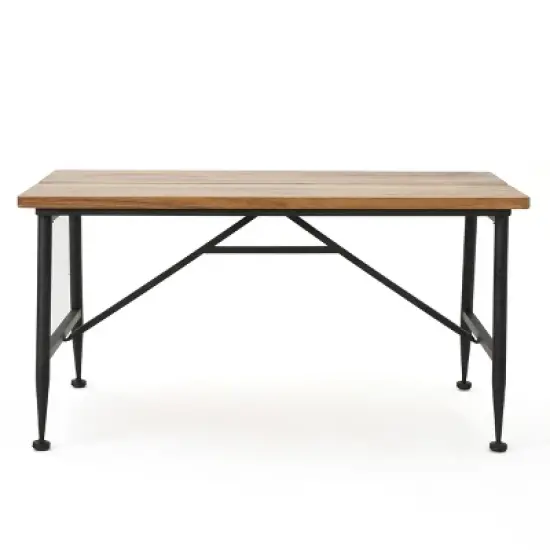 GDFStudio Ellaria Outdoor Industrial Acacia Wood Coffee Table, Antique Teak/Black image {8}