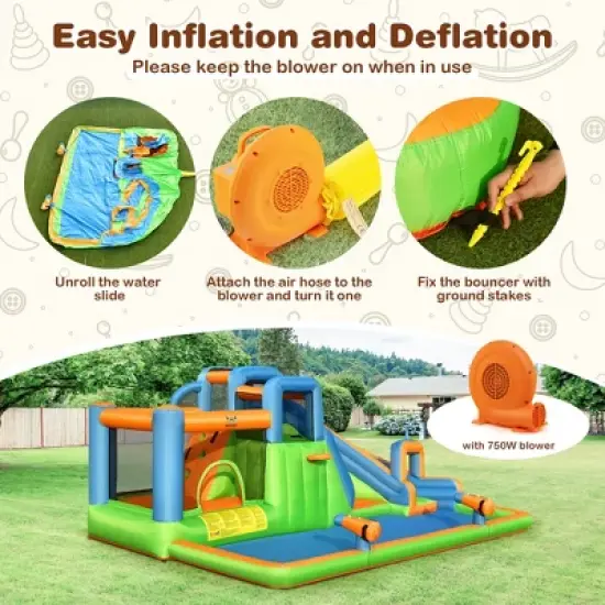 Costway Inflatable Water Slide Giant Bounce Castle with Dual Climbing Walls & 750W Blower image {8}