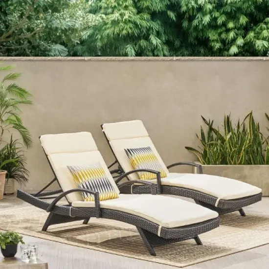 Christopher Knight Home Salem Outdoor Wicker Adjustable Chaise Lounges with Cushion (Set of 2) image {1}