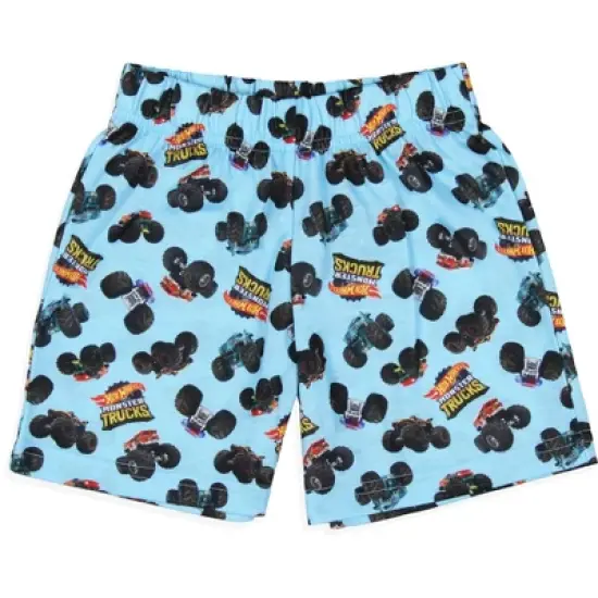 Hot Wheels Toddler Boy's Monster Trucks Toys Tossed Print Pajama Set Short Blue image {3}