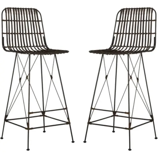 Minerva Wicker Bar Stool (Set of 2)  - Safavieh image {9}