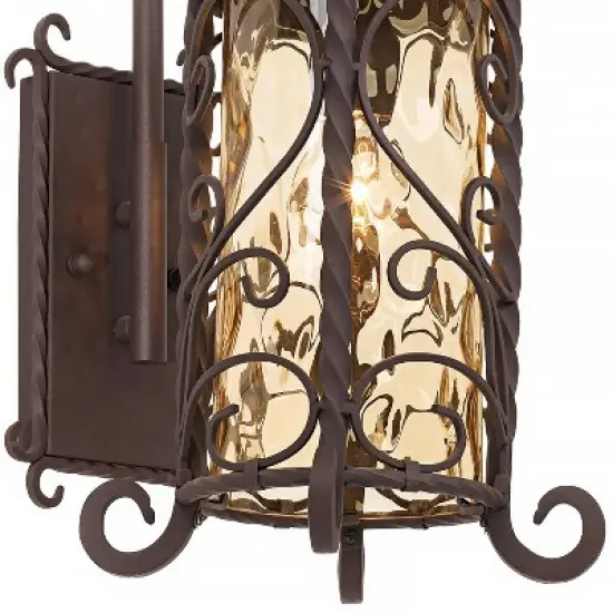 John Timberland Casa Seville Vintage Rustic Outdoor Wall Light Fixture Dark Walnut Scroll 18 1/2" Champagne Hammered Glass for Post Exterior Barn Deck image {2}