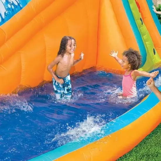 Banzai Surf Rider Kids Inflatable Outdoor Backyard Aqua Lagoon Water Slide Splash Park with Climbing Wall, Tunnel Slide, and Splash Pool image {3}