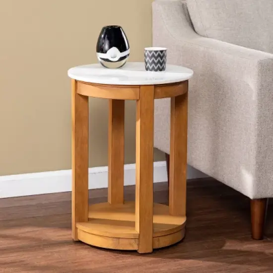 Vebell Round End Table White/Natural - Aiden Lane image {1}