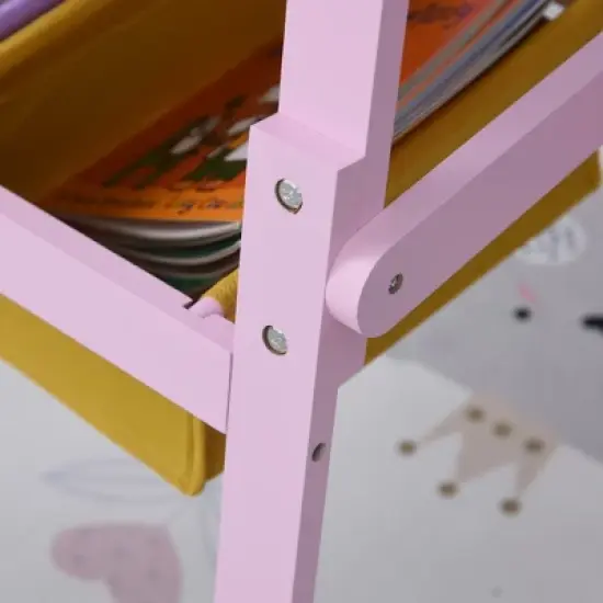 Qaba 3 In 1 Kids Wooden Art Easel with Paper Roll Double-Sided Chalkboard & Whiteboard with Storage Baskets Gift for Toddler Girl Age 3 Years+ Pink image {4}