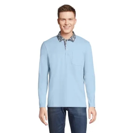 Lands' End Men's Super-T Long Sleeve Poplin Collar Pocket Polo Shirt image {3}