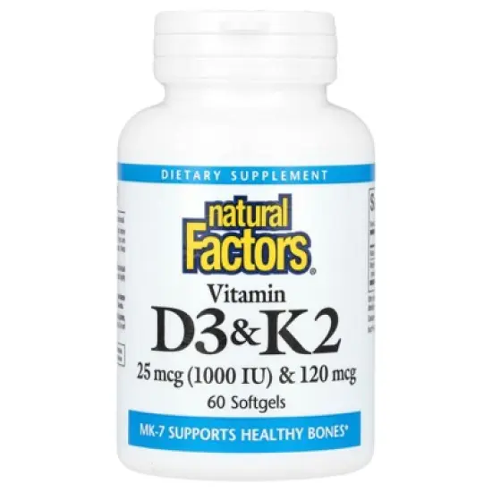 Natural Factors Vitamin D3 & K2, 25 mcg (1,000 IU) & 120 mcg, 60 Softgels image {3}