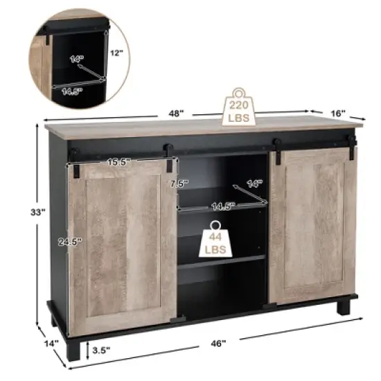 Costway Kitchen Buffet Storage Cabinet Sideboard w/ Sliding Barn Doors Adjustable Shelf image {7}