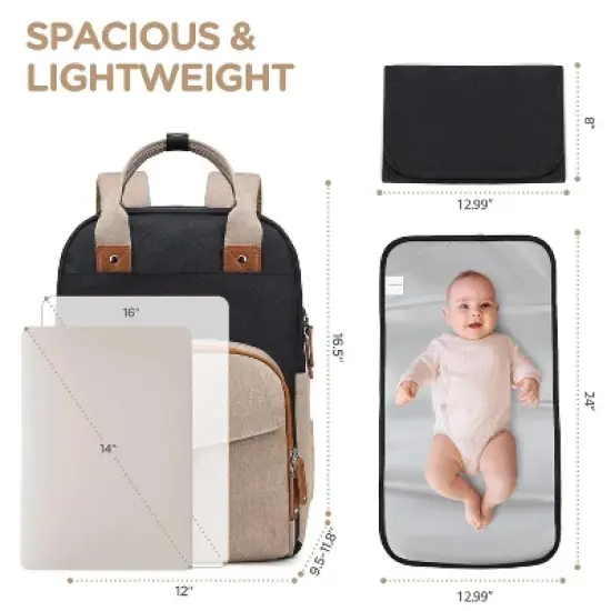 Itopfox Expandable Diaper Backpack for Twins - Dual Compartments, 26-36L Capacity, Includes Changing Pad & Stroller Straps, Unisex Black Khaki image {2}