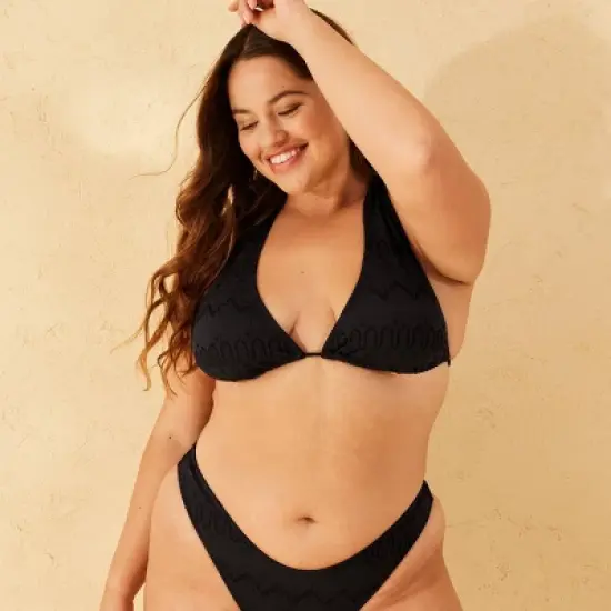 Women's Eyelet Multiway Tall Triangle Bikini Top - Wild Fable&trade; Black image {3}