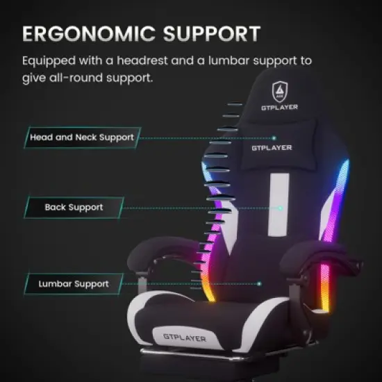 GTPLAYER RGB Ergonomic Gaming Chair with Footrest, Lumbar Support, Breathable Computer Chair with Pocket Spring Cushion, Chairs for Adults image {3}