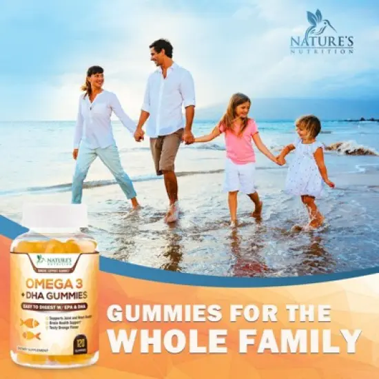 Omega 3 Fish Oil Gummies, Heart Healthy Omega 3 Gummy Supplement - DHA & EPA, Extra Strength Joint & Brain Support, 120 Gummies By Nature's Nutrition image {7}