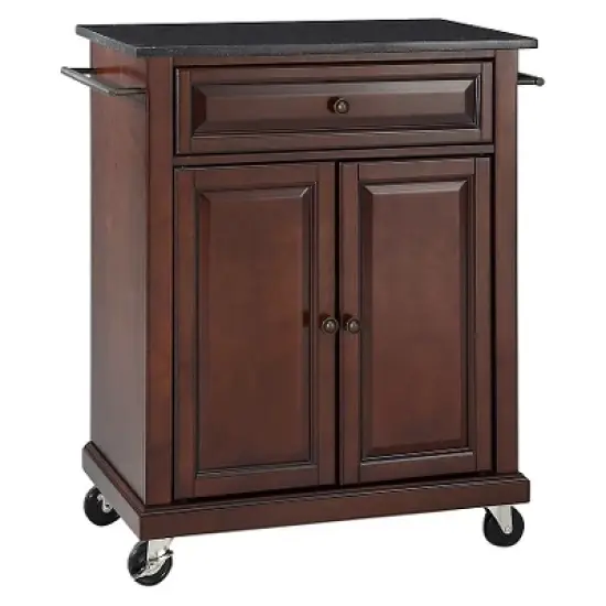 Solid Black Granite Top Portable Kitchen Cart/Island - Crosley image {6}