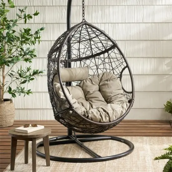 Hanging Egg Chair, Indoor Outdoor Patio Wicker Swing Egg Basket Chairs With Cushion, Rattan Wicker Hammock Chairs image {5}