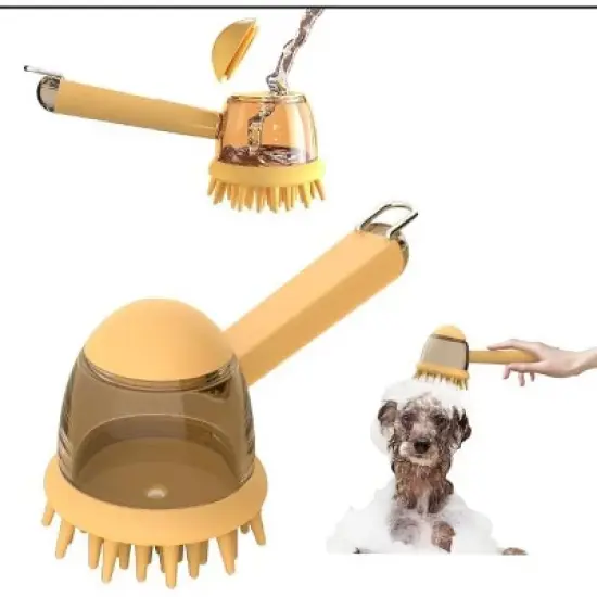 BABYYER Pet Bath Brush for Dogs & Cats - Grooming Brush with Built-in Shampoo Dispenser - Massage Wash Brush for Long & Short Hair image {10}