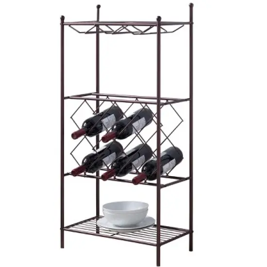 Kings Brand Furniture Freestanding Floor Metal Wine Rack Stand, Wine Bottle Liquor Cabinet with Glass Holder & Storage Shelves &ndash; Bronze image {2}