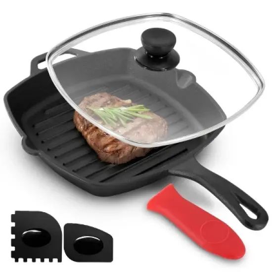 MegaChef 10.4 Inch Pre-Seasoned Cast Iron Griddle with Tempered Glass Lid image {7}