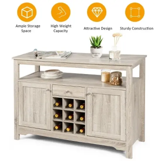 Costway Buffet Server Sideboard Wine Cabinet Console Table Grey Home image {8}