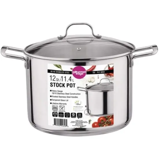 Gourmet Edge Stock Pot Stainless Steel Cooking Pot with Lid, Silver image {10}