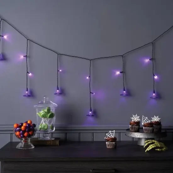 20ct Plastic Witch Hat Halloween Indoor Outdoor Novelty Icicle String Lights Purple LEDs - Hyde and EEK! Boutique&trade; image {1}