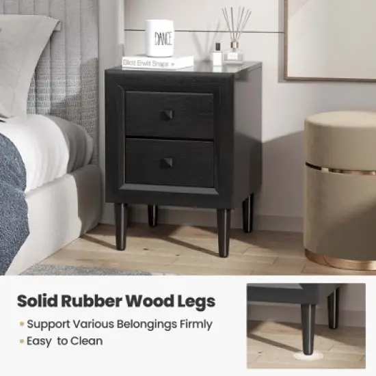 Costway Nightstand End Bedside Coffee Table Wooden Leg Storage Drawers Black\Grey image {6}