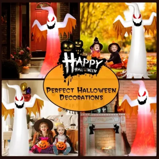 Costway 8 FT Halloween Inflatable White Ghost with Rotatable Flame LED Lights image {8}
