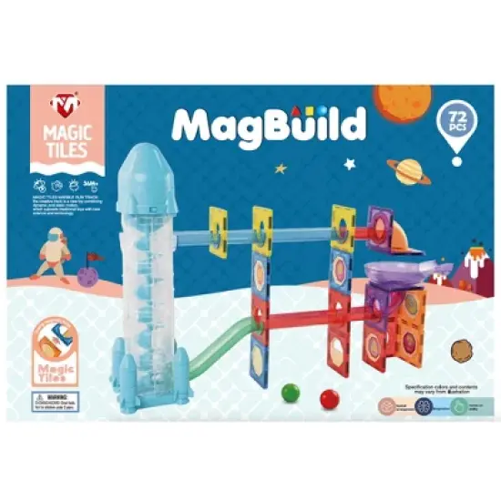 Link 72 Piece Kids Magnetic Building Blocks Tile 3D Construction Bright Colors Set - Creative Educational Toy image {7}