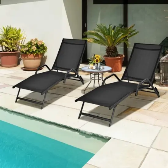 Tangkula 2PCS Outdoor Patio Chaise Reclining Lounge Chairs  w/ 5-Position Adjust Backrest image {2}