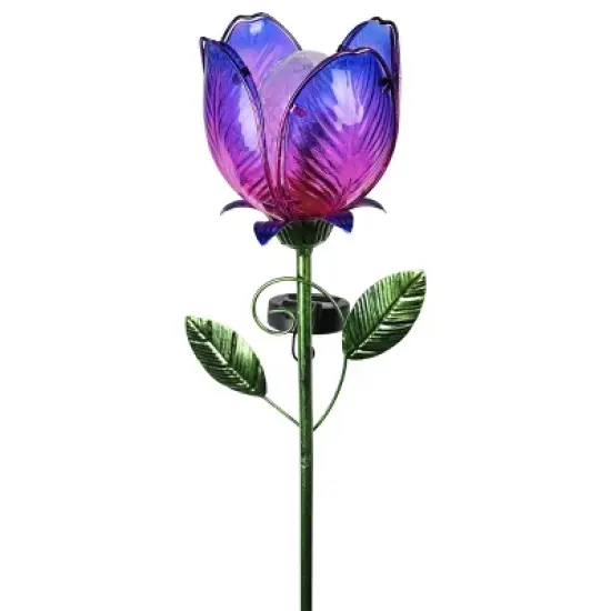 35.8" Metal and Glass Solar Flower Stake Purple - Exhart image {8}