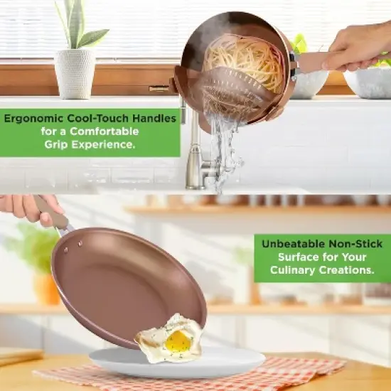 NutriChef 14-Piece Non-Stick Kitchen Cookware Set - Pots, Pans, and Kitchen Tools with Silicone Strainer (NCCW14S) image {4}