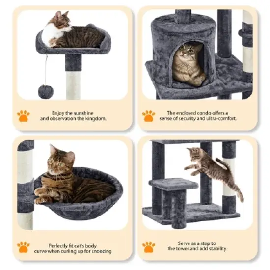 Yaheetech 57" Multi Level Cat Tower Tall Cat Tree with Basket & Condo & Scratching Post image {3}