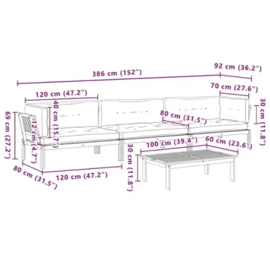 vidaXL Patio Pallet Sofa Set with Cushions - 4 Piece Acacia Wood Outdoor Furniture for Garden, Deck, Terrace - Anthracite Fabric, Modular Design image {11}