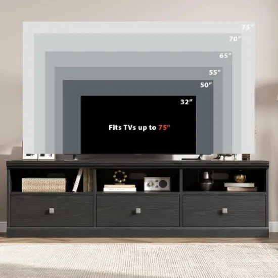 70in TV Stand for TVs up to 80", Modern Entertainment Center with Storage Drawer, Shelves, TV Console Media Cabinet for Living Room, Bedroom, Black image {5}