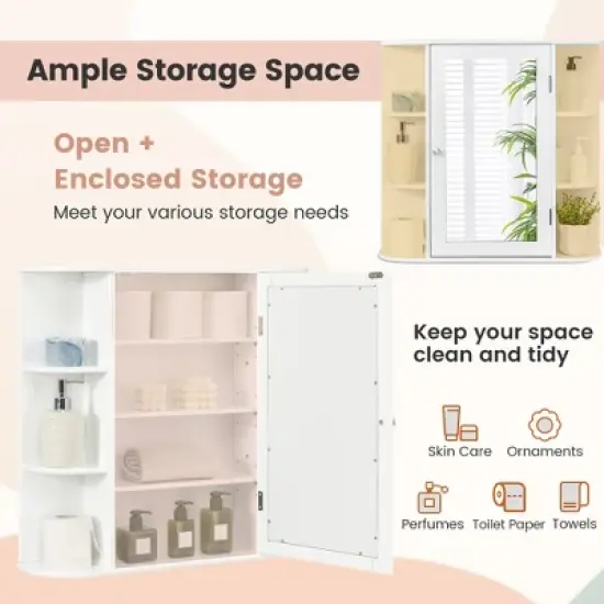 Costway Multipurpose Wall Surface Bathroom Storage Medicine Cabinet Mirror image {4}