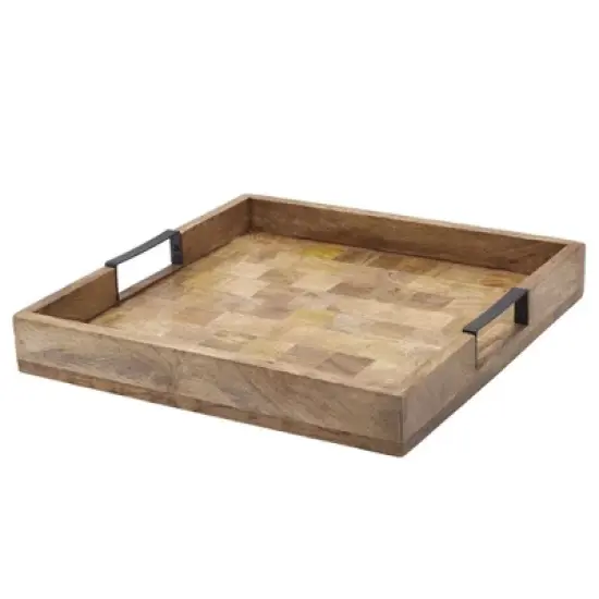 Mikasa Avery Square Lazy Susan Serving Tray, 14" Mango Wood & Iron Rotating Turntable, Dining Table Spinner for Appetizers, Cheese Displays, Cocktails image {6}