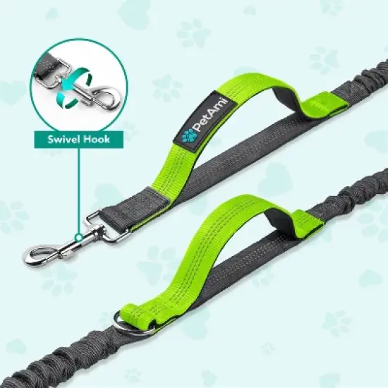 PetAmi Heavy Duty Hands-Free Waist Leash for Dog Walking Jogging Hiking, Bungee Belt with Padded Dual Handle for All Size Pet up to 150 lbs image {3}