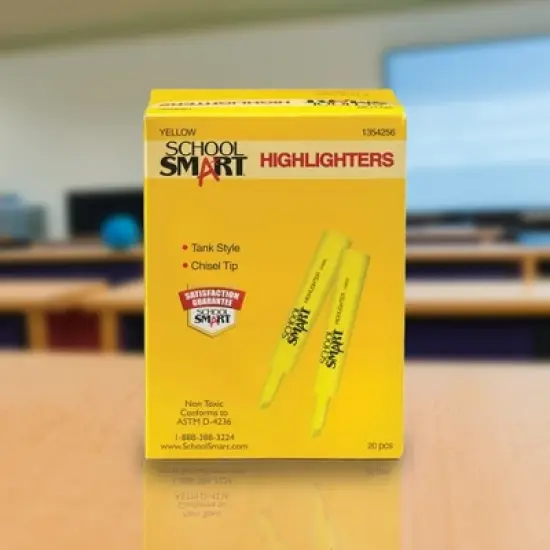 School Smart Tank Style Highlighters, Chisel Tip, Yellow, Pack of 20 image {2}