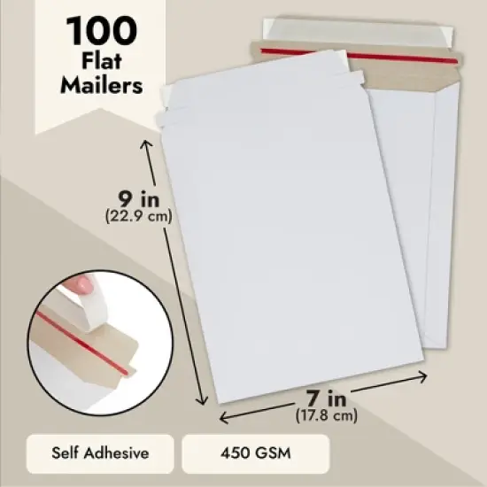 Juvale 100-Pack Stay Flat Rigid Mailers with Self Adhesive Seal, Bulk White Cardboard Envelopes for Shipping, 7 x 9 in image {6}