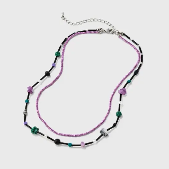 Semi-Precious Onyx Lepidolite Malachite Beaded Necklace Set 2pc - Universal Thread&trade; image {2}